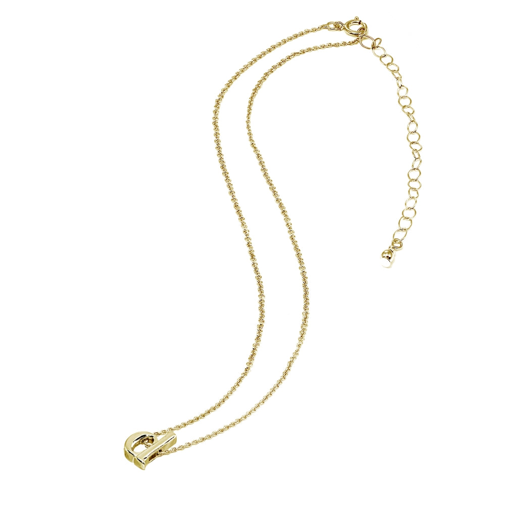 Yellow Gold Flashed Sterling Silver D Letter Initial Alphabet Name Personalized 925 Silver Necklace, 15” + Extender-3