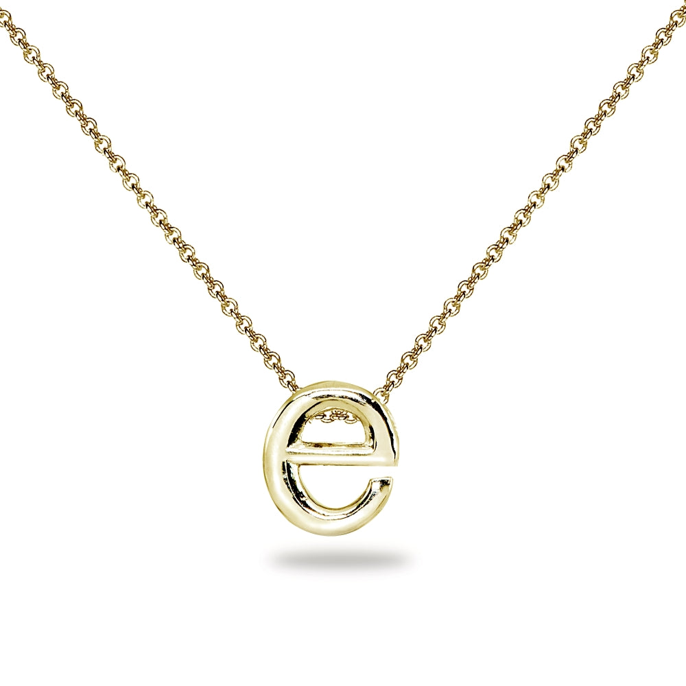 Yellow Gold Flashed Sterling Silver E Letter Initial Alphabet Name Personalized 925 Silver Necklace, 15” + Extender