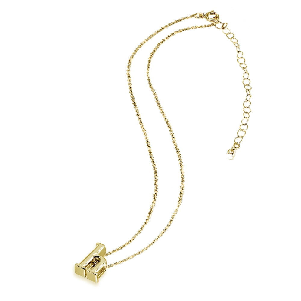 Yellow Gold Flashed Sterling Silver H Letter Initial Alphabet Name Personalized 925 Silver Necklace, 15” + Extender-3