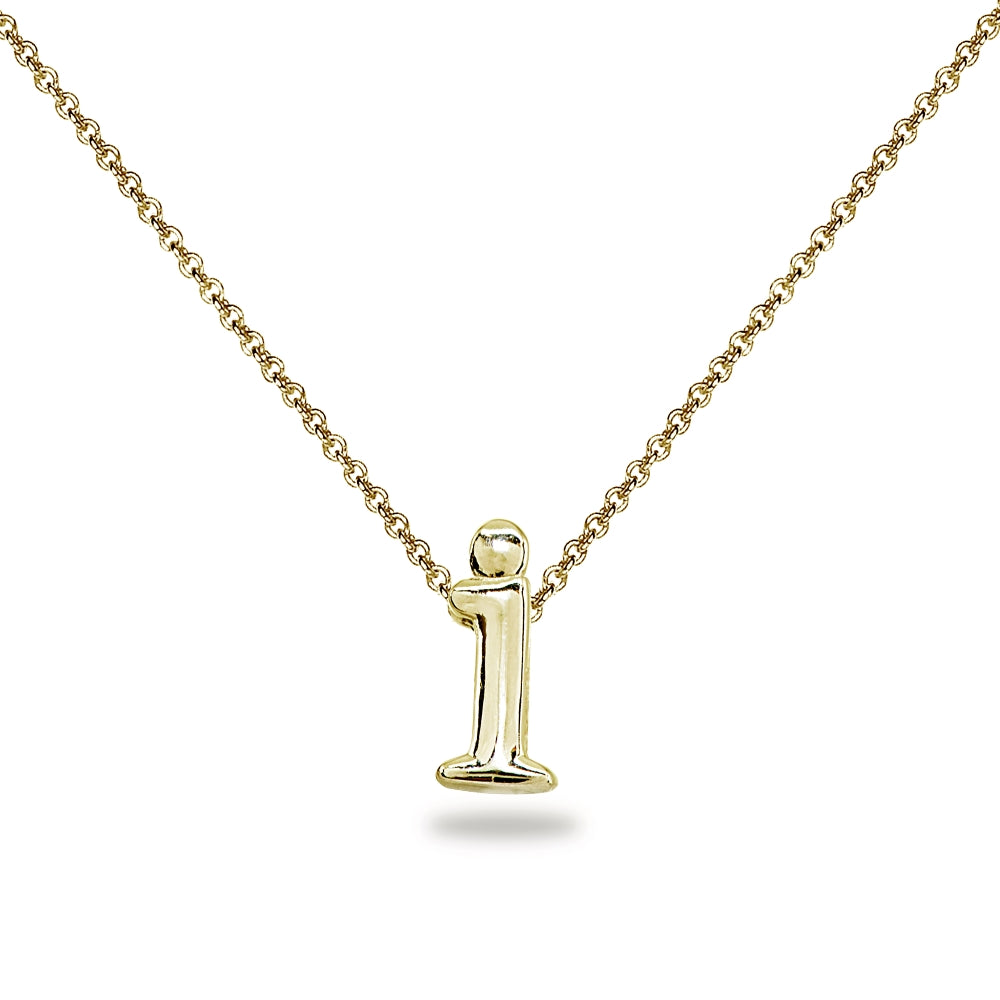 Yellow Gold Flashed Sterling Silver I Letter Initial Alphabet Name Personalized 925 Silver Necklace, 15” + Extender
