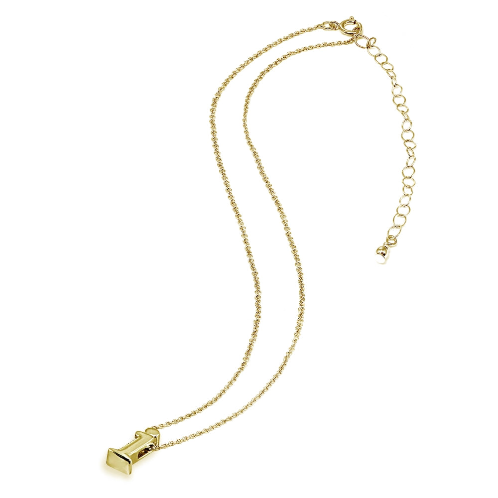 Yellow Gold Flashed Sterling Silver I Letter Initial Alphabet Name Personalized 925 Silver Necklace, 15” + Extender-3
