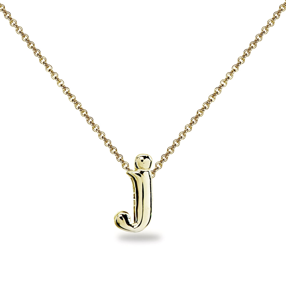 Yellow Gold Flashed Sterling Silver J Letter Initial Alphabet Name Personalized 925 Silver Necklace, 15” + Extender