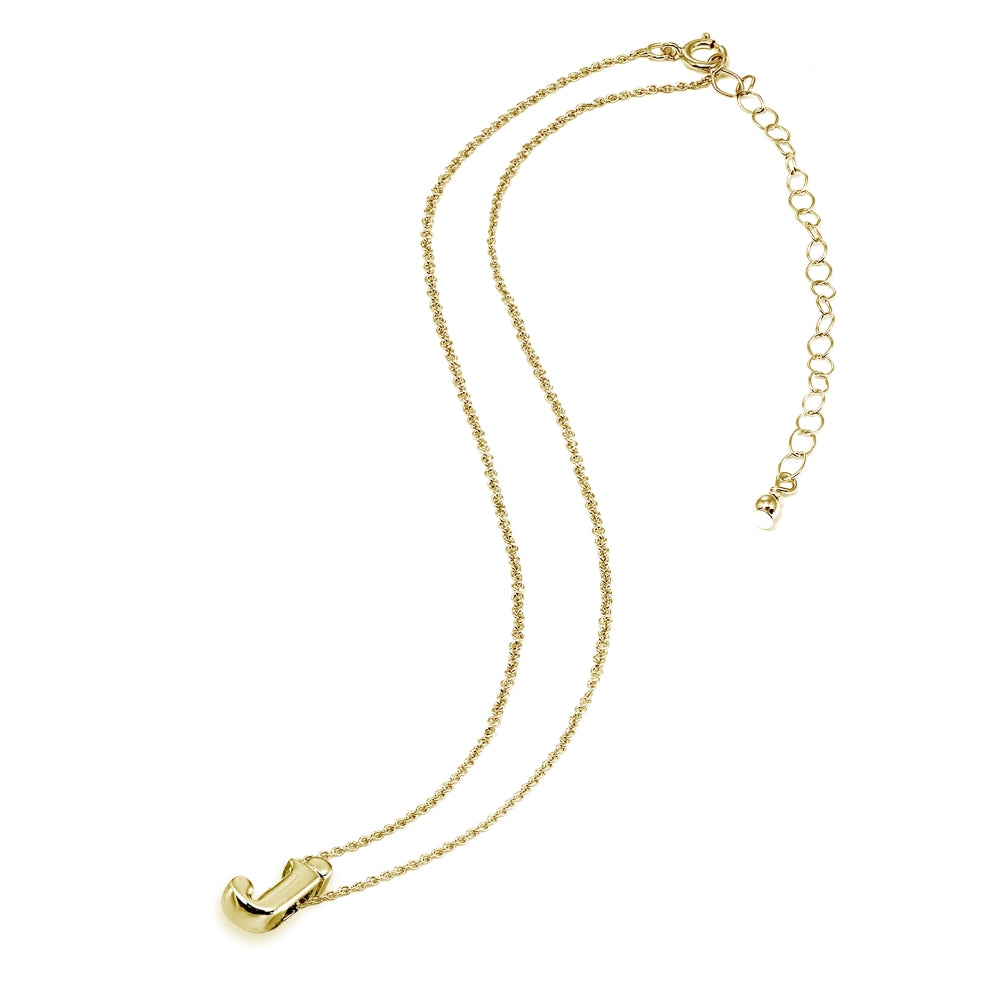 Yellow Gold Flashed Sterling Silver J Letter Initial Alphabet Name Personalized 925 Silver Necklace, 15” + Extender-3