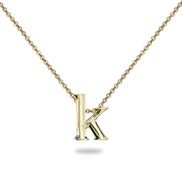 Yellow Gold Flashed Sterling Silver K Letter Initial Alphabet Name Personalized 925 Silver Necklace, 15” + Extender