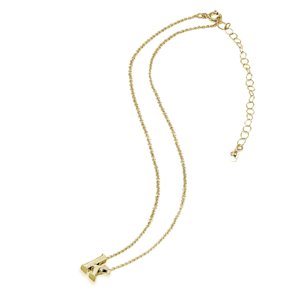 Yellow Gold Flashed Sterling Silver K Letter Initial Alphabet Name Personalized 925 Silver Necklace, 15” + Extender-3
