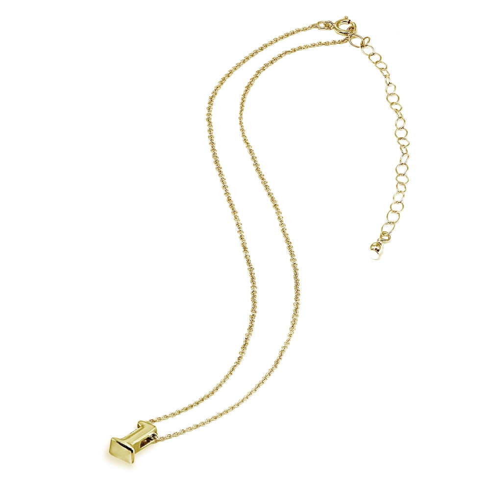 Yellow Gold Flashed Sterling Silver L Letter Initial Alphabet Name Personalized 925 Silver Necklace, 15” + Extender-3