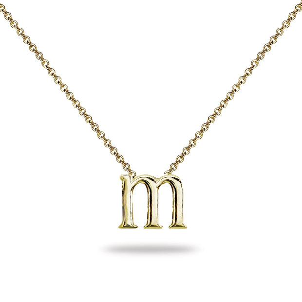 Yellow Gold Flashed Sterling Silver M Letter Initial Alphabet Name Personalized 925 Silver Necklace, 15” + Extender