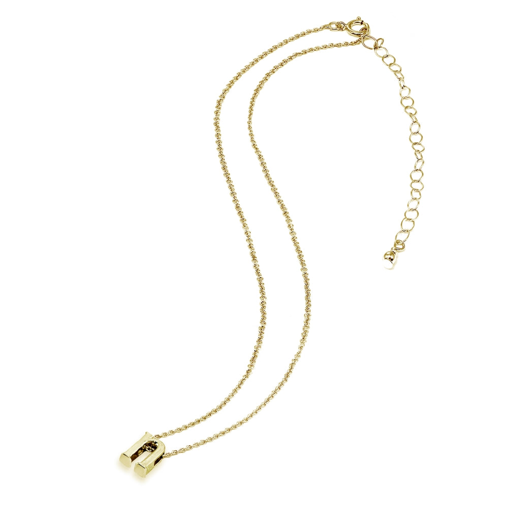 Yellow Gold Flashed Sterling Silver N Letter Initial Alphabet Name Personalized 925 Silver Necklace, 15” + Extender-3