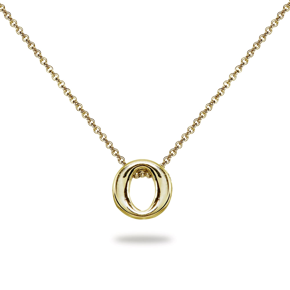 Yellow Gold Flashed Sterling Silver O Letter Initial Alphabet Name Personalized 925 Silver Necklace, 15” + Extender