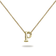 Yellow Gold Flashed Sterling Silver P Letter Initial Alphabet Name Personalized 925 Silver Necklace, 15” + Extender