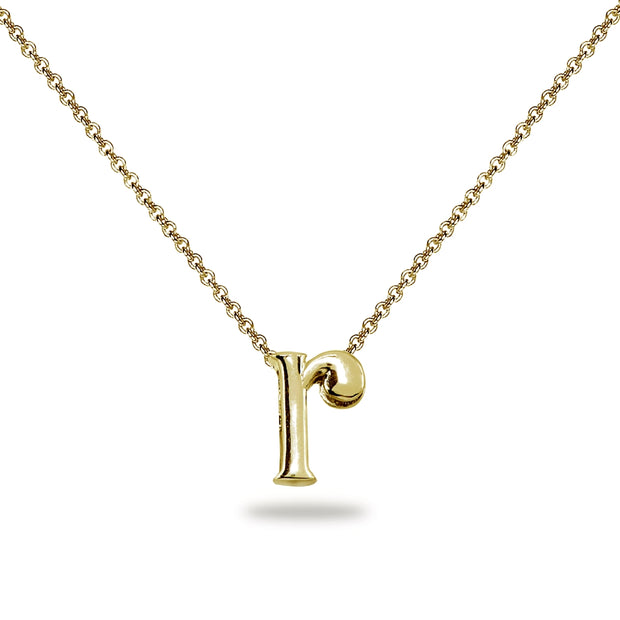 Yellow Gold Flashed Sterling Silver R Letter Initial Alphabet Name Personalized 925 Silver Necklace, 15” + Extender