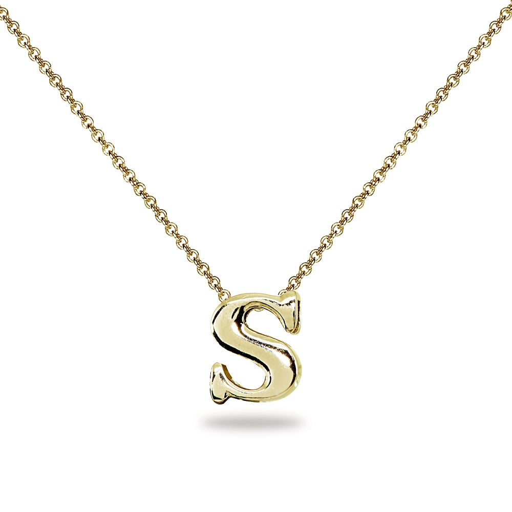 Yellow Gold Flashed Sterling Silver S Letter Initial Alphabet Name Personalized 925 Silver Necklace, 15” + Extender