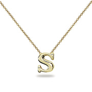 Yellow Gold Flashed Sterling Silver S Letter Initial Alphabet Name Personalized 925 Silver Necklace, 15” + Extender