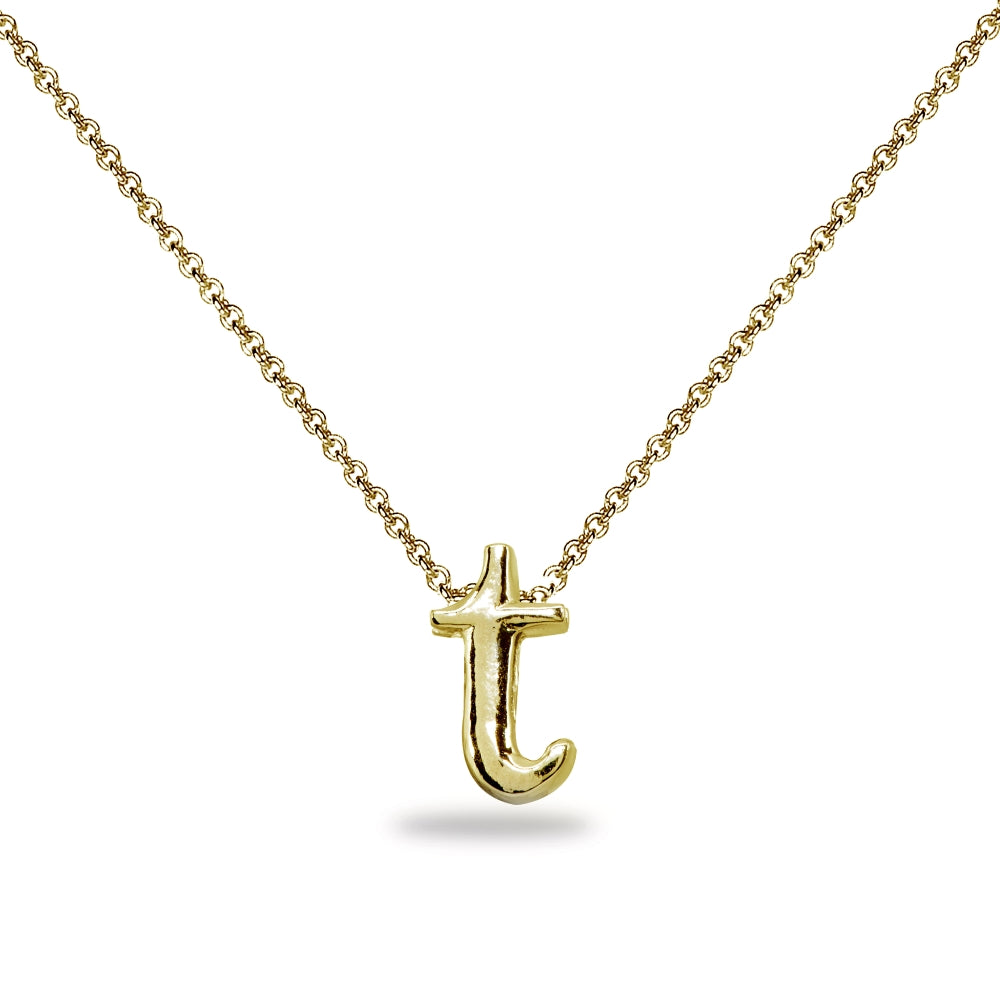 Yellow Gold Flashed Sterling Silver T Letter Initial Alphabet Name Personalized 925 Silver Necklace, 15” + Extender