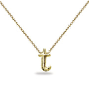 Yellow Gold Flashed Sterling Silver T Letter Initial Alphabet Name Personalized 925 Silver Necklace, 15” + Extender