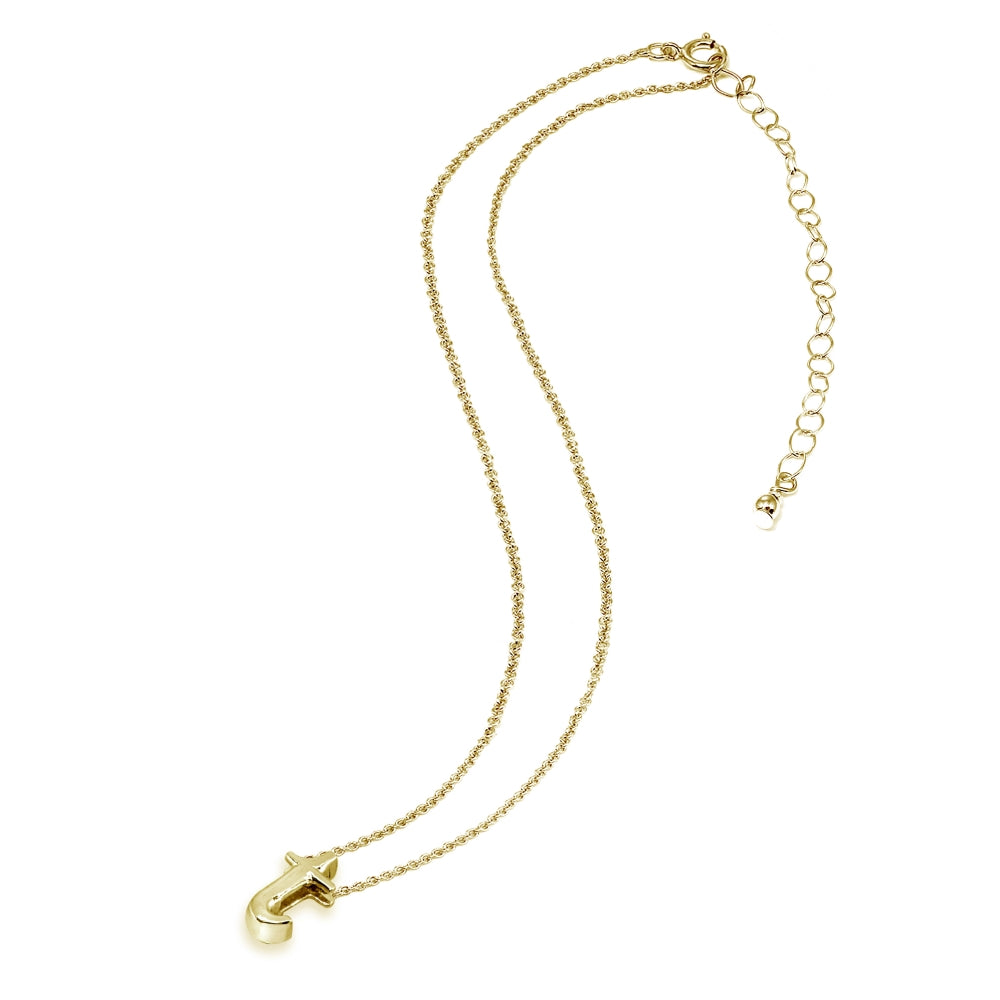 Yellow Gold Flashed Sterling Silver T Letter Initial Alphabet Name Personalized 925 Silver Necklace, 15” + Extender-3