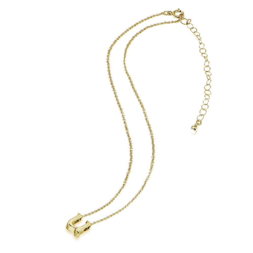 Yellow Gold Flashed Sterling Silver U Letter Initial Alphabet Name Personalized 925 Silver Necklace, 15” + Extender-3