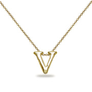 Yellow Gold Flashed Sterling Silver V Letter Initial Alphabet Name Personalized 925 Silver Necklace, 15” + Extender