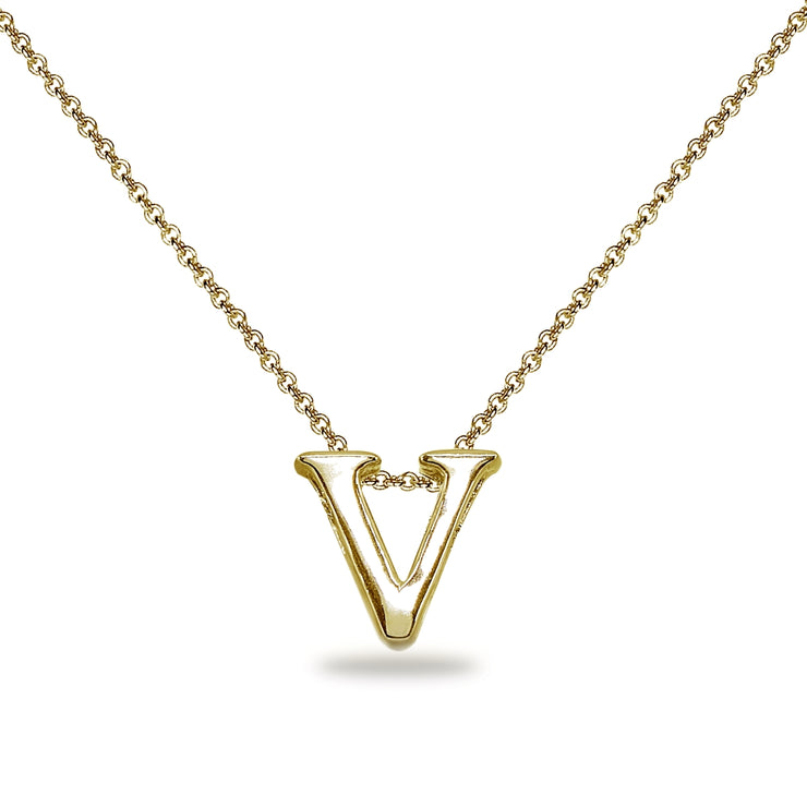 Yellow Gold Flashed Sterling Silver V Letter Initial Alphabet Name Personalized 925 Silver Necklace, 15” + Extender