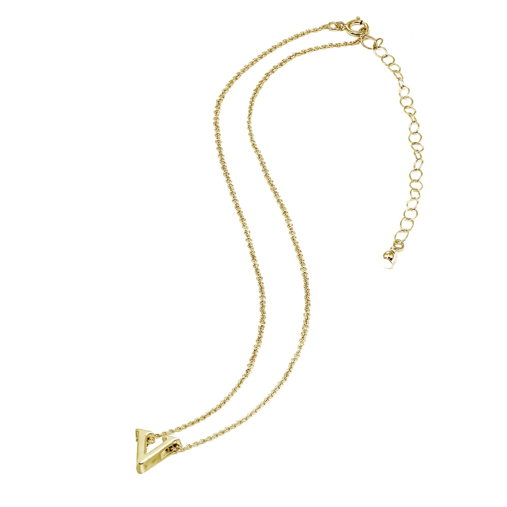 Yellow Gold Flashed Sterling Silver V Letter Initial Alphabet Name Personalized 925 Silver Necklace, 15” + Extender-3