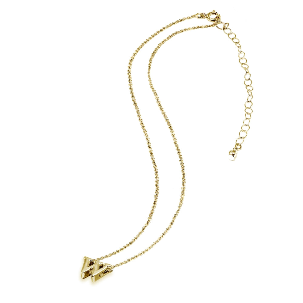 Yellow Gold Flashed Sterling Silver W Letter Initial Alphabet Name Personalized 925 Silver Necklace, 15” + Extender-3