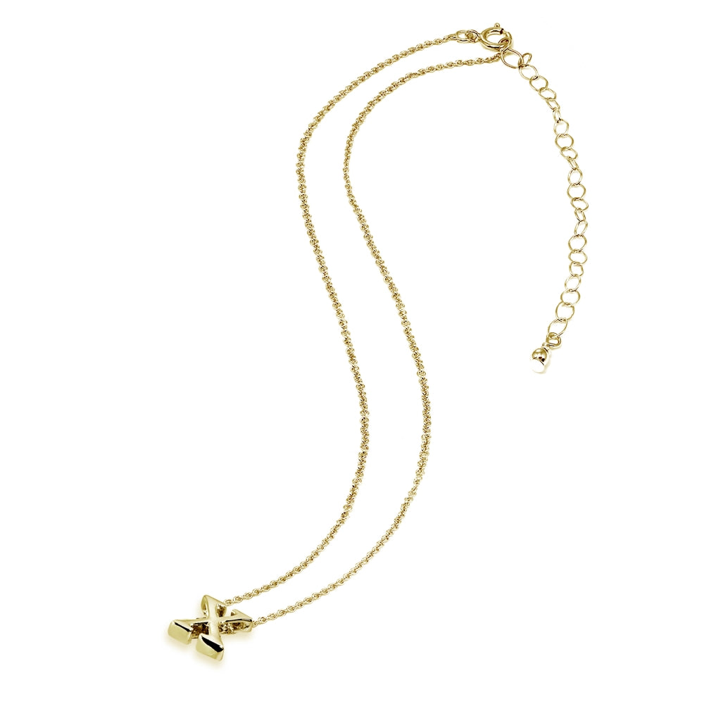 Yellow Gold Flashed Sterling Silver X Letter Initial Alphabet Name Personalized 925 Silver Necklace, 15” + Extender-3