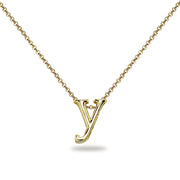 Yellow Gold Flashed Sterling Silver Y Letter Initial Alphabet Name Personalized 925 Silver Necklace, 15” + Extender