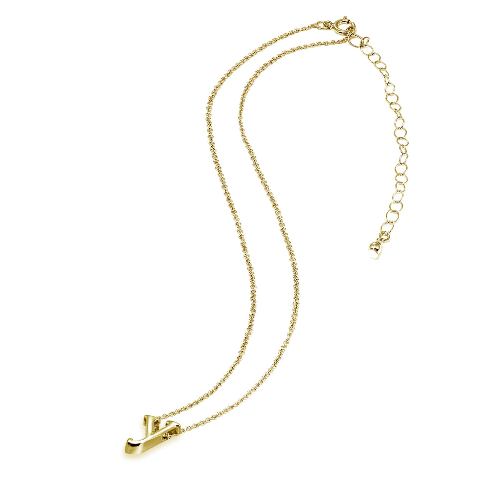 Yellow Gold Flashed Sterling Silver Y Letter Initial Alphabet Name Personalized 925 Silver Necklace, 15” + Extender-3