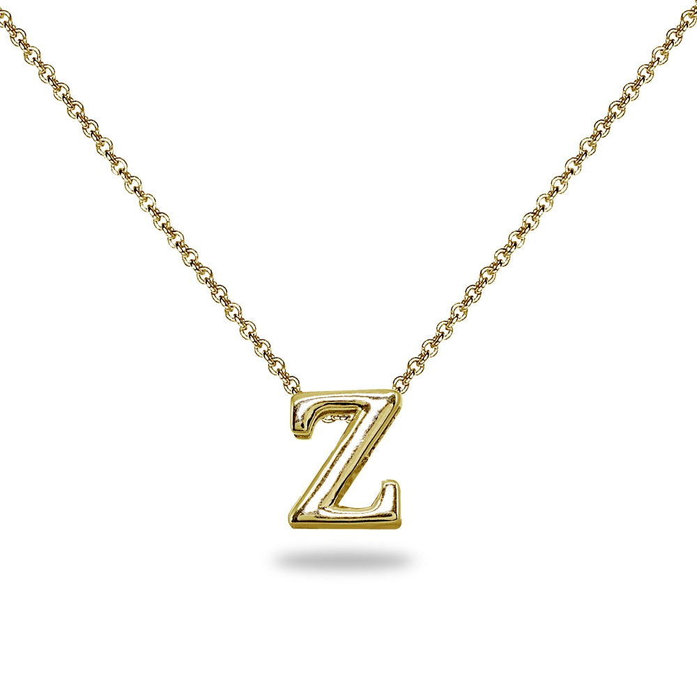 Yellow Gold Flashed Sterling Silver Z Letter Initial Alphabet Name Personalized 925 Silver Necklace, 15” + Extender