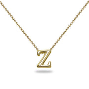 Yellow Gold Flashed Sterling Silver Z Letter Initial Alphabet Name Personalized 925 Silver Necklace, 15” + Extender