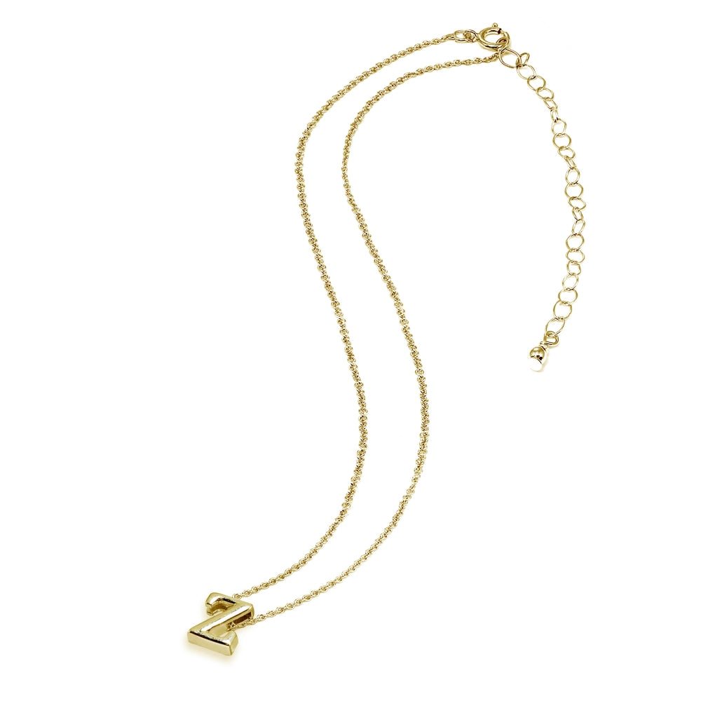 Yellow Gold Flashed Sterling Silver Z Letter Initial Alphabet Name Personalized 925 Silver Necklace, 15” + Extender-3