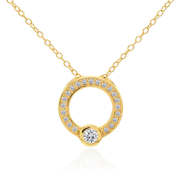 Yellow Gold Flashed Sterling Silver Open Circle Bezel Set Cubic Zirconia Slide Necklace