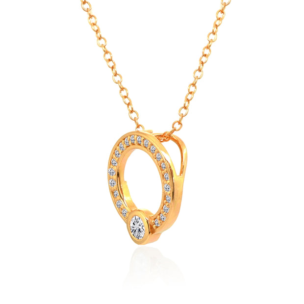 Yellow Gold Flashed Sterling Silver Open Circle Bezel Set Cubic Zirconia Slide Necklace
