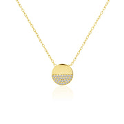 Yellow Gold Flashed Sterling Silver Polished Round Disk Cubic Zirconia Slide Choker Necklace