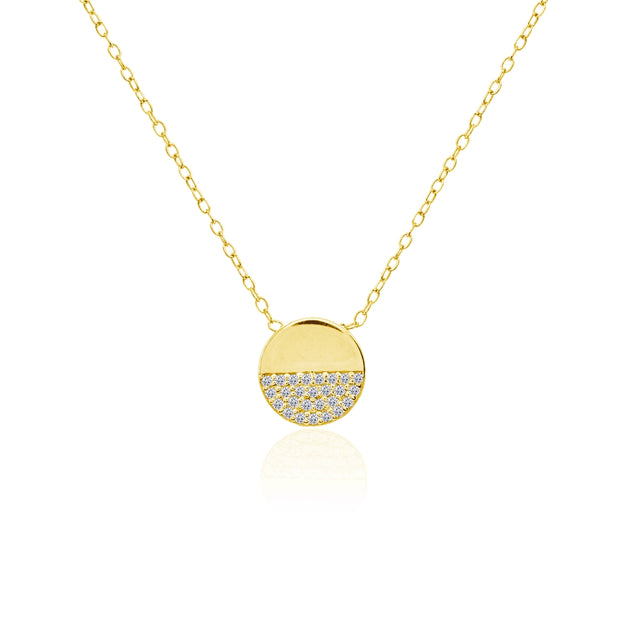 Yellow Gold Flashed Sterling Silver Polished Round Disk Cubic Zirconia Slide Choker Necklace