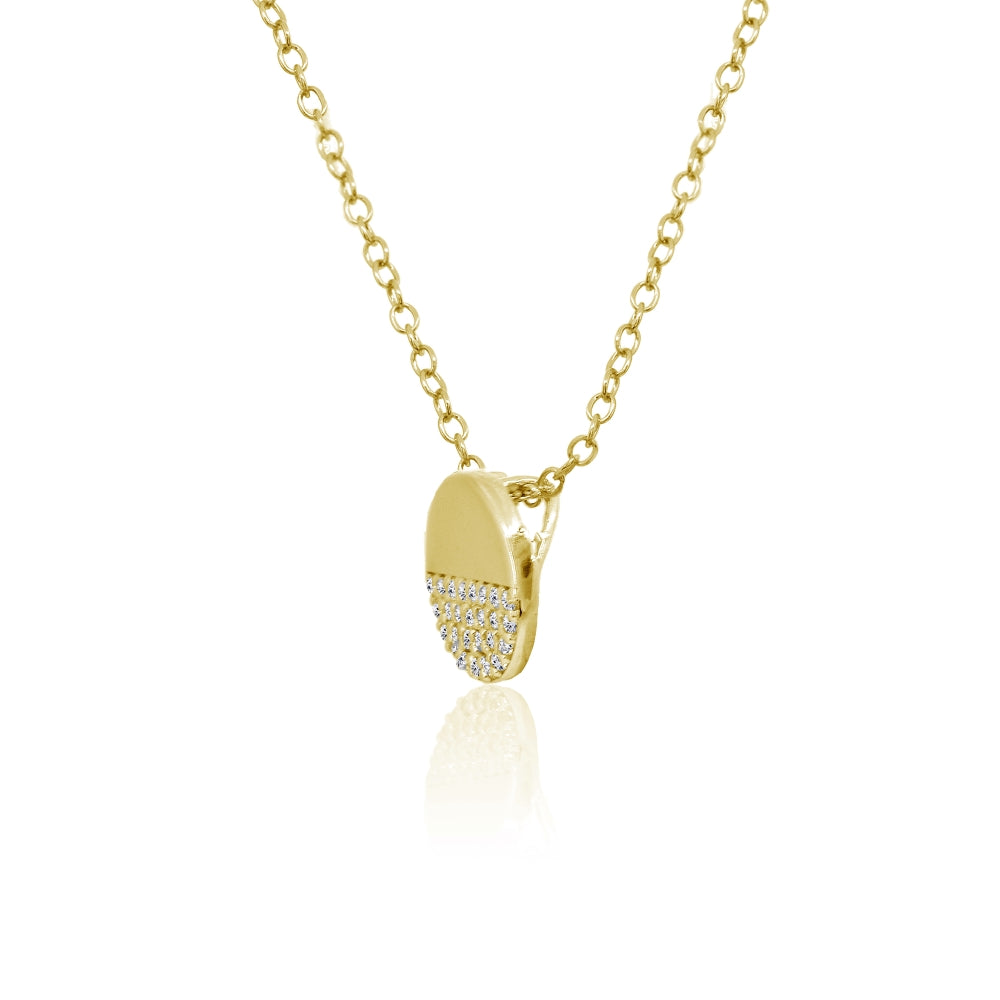 Yellow Gold Flashed Sterling Silver Polished Round Disk Cubic Zirconia Slide Choker Necklace-2