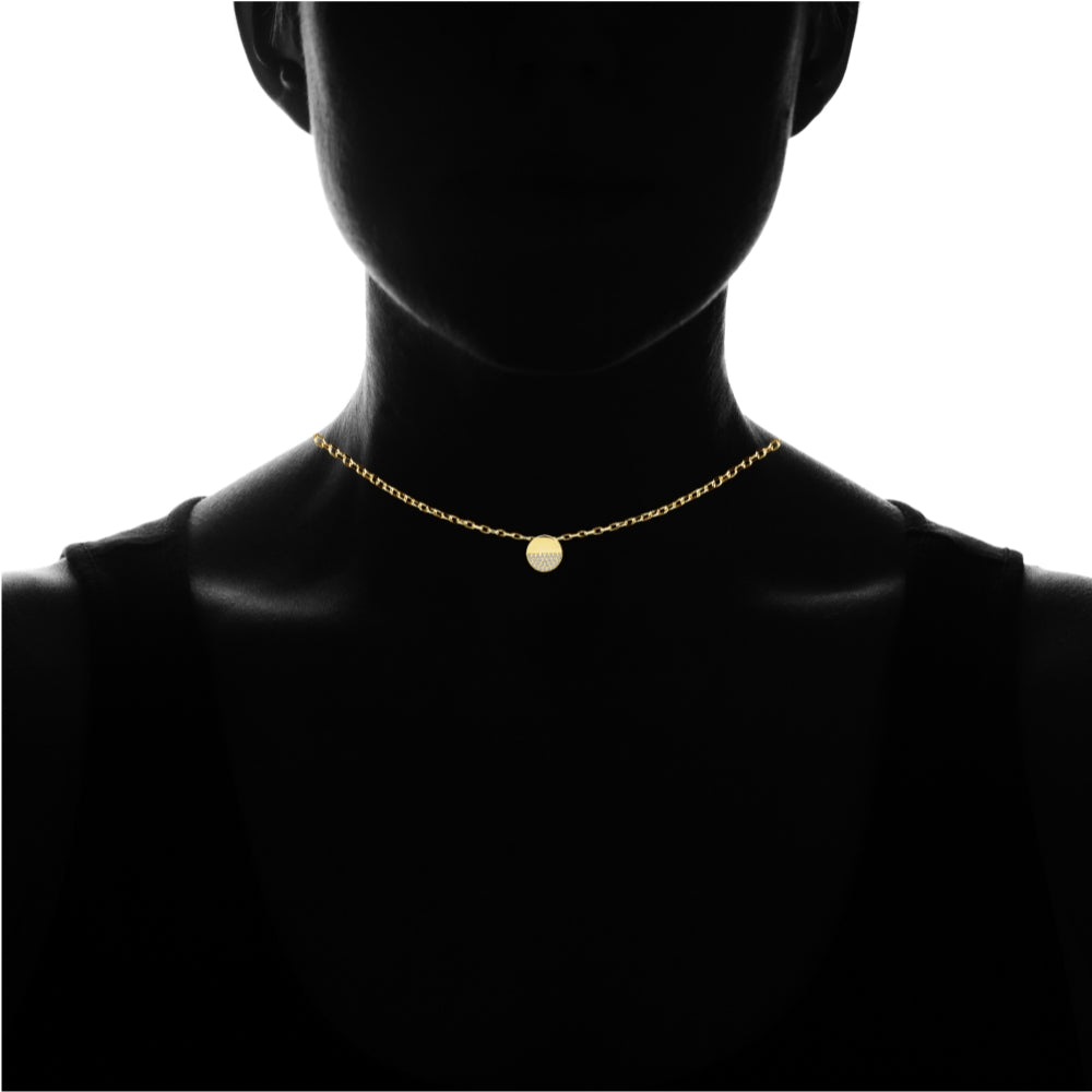 Yellow Gold Flashed Sterling Silver Polished Round Disk Cubic Zirconia Slide Choker Necklace-3