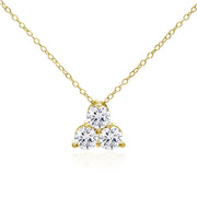 Yellow Gold Flashed Sterling Silver Three Stone Round Cubic Zirconia Cluster Triangle Slide Necklace