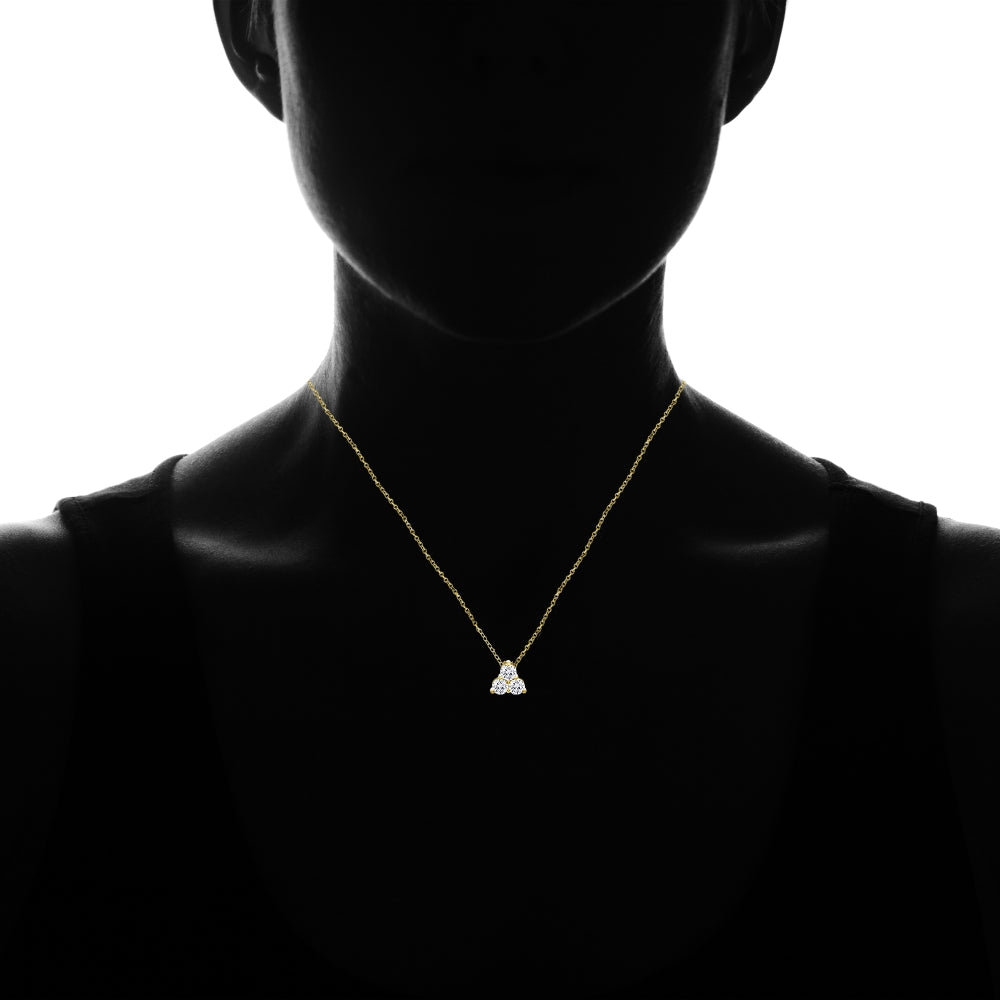 Yellow Gold Flashed Sterling Silver Three Stone Round Cubic Zirconia Cluster Triangle Slide Necklace-3
