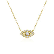 Yellow Gold Flashed Sterling Silver Evil Eye Round Bezel-Set Cubic Zirconia Dainty Choker Necklace