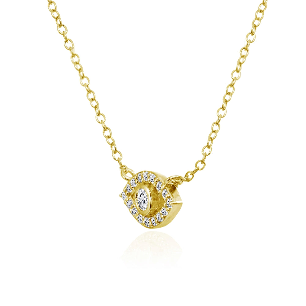 Yellow Gold Flashed Sterling Silver Evil Eye Round Bezel-Set Cubic Zirconia Dainty Choker Necklace-2
