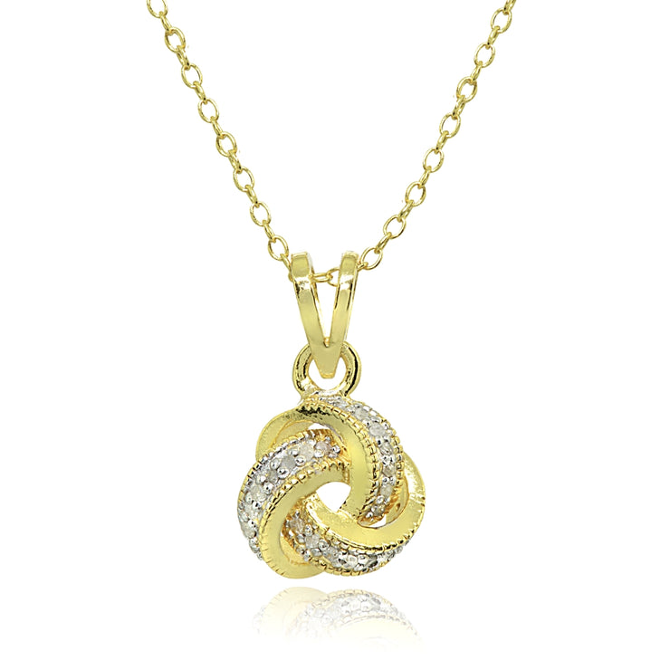 Yellow Gold Flashed Sterling Silver Polished Love Knot Diamond Accent Pendant Necklace, JK-I3