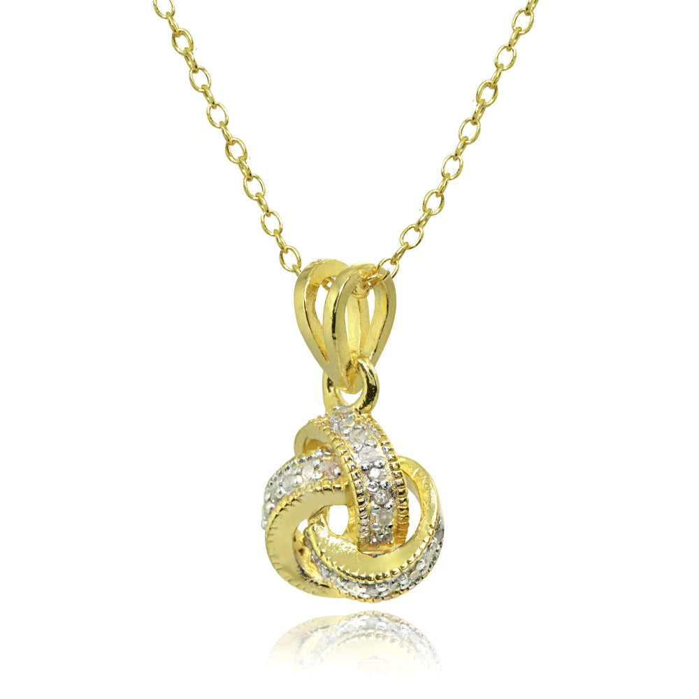 Yellow Gold Flashed Sterling Silver Polished Love Knot Diamond Accent Pendant Necklace, JK-I3-2