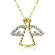 Yellow Gold Flashed Sterling Silver Polished Angel Wings Diamond Accent Pendant Necklace, JK-I3