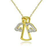 Yellow Gold Flashed Sterling Silver Polished Angel Wings Diamond Accent Pendant Necklace, JK-I3