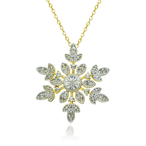 Yellow Gold Flashed Sterling Silver Polished Snowflake Diamond Accent Pendant Necklace, JK-I3