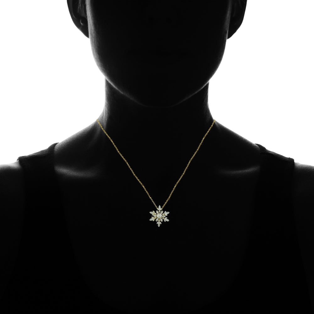 Yellow Gold Flashed Sterling Silver Polished Snowflake Diamond Accent Pendant Necklace, JK-I3-3