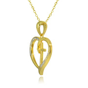 Yellow Gold Flashed Sterling Silver Polished Cross in Heart Diamond Accent Pendant Necklace, JK-I3