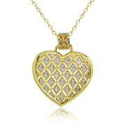 Yellow Gold Flashed Sterling Silver Polished Textured Heart Diamond Accent Pendant Necklace, JK-I3