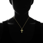 Yellow Gold Flashed Sterling Silver Polished Textured Irish Cross Diamond Accent Pendant Necklace, JK-I3